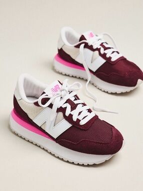 New Balance Burgundy, Pink & White Retro Runner Sneakers